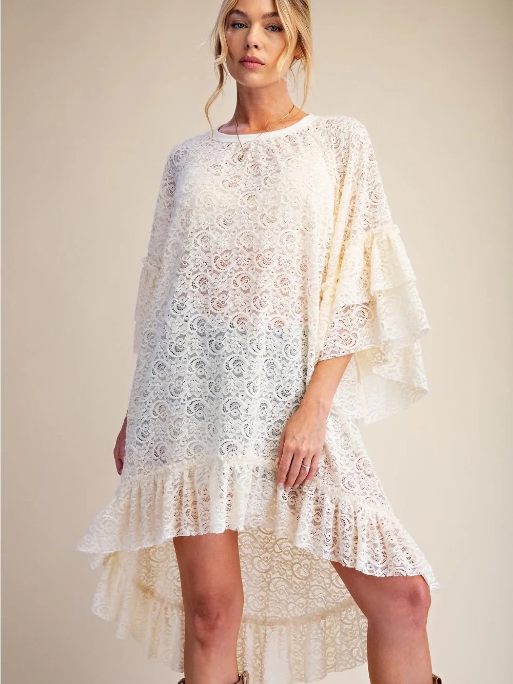 Free People Ivory Lace Boho Maxi Dress, Size Large